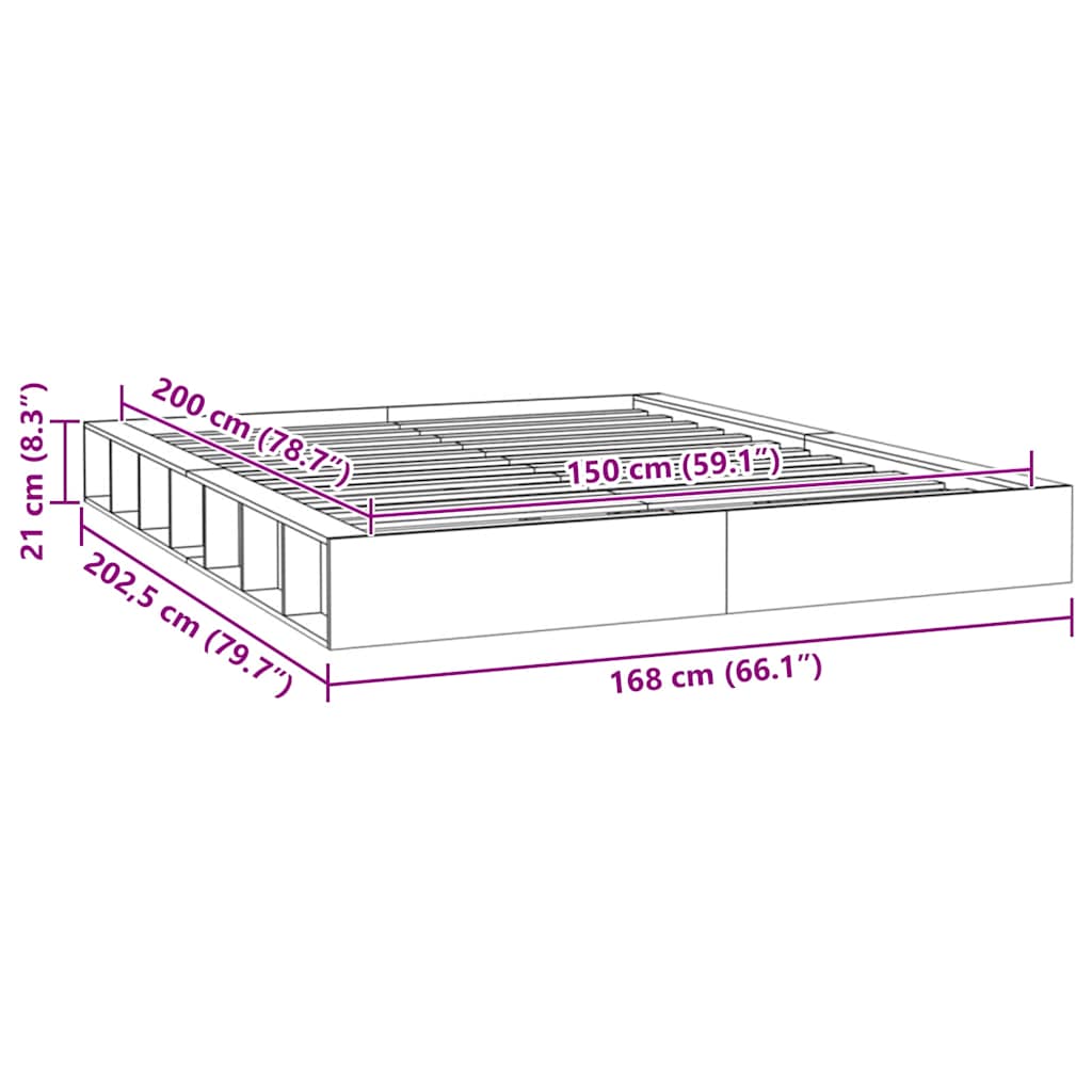 vidaXL Bed Frame without Mattress 150x200 cm King Size Solid Wood