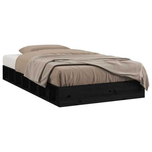 vidaXL Bed Frame without Mattress Black 75x190 cm Small Single Solid Wood