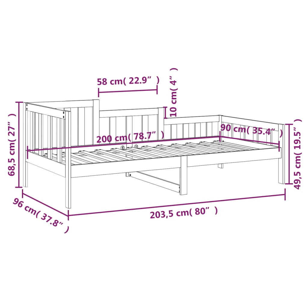 vidaXL Day Bed | Natural Wood | Solid pinewood | 90 x 200 cm