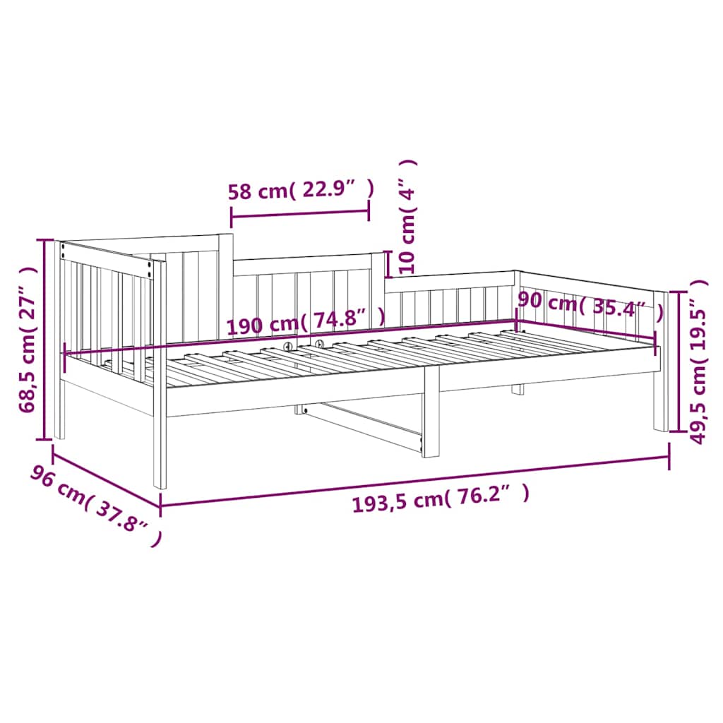 vidaXL Day Bed without Mattress 90x190 cm Solid Wood Pine