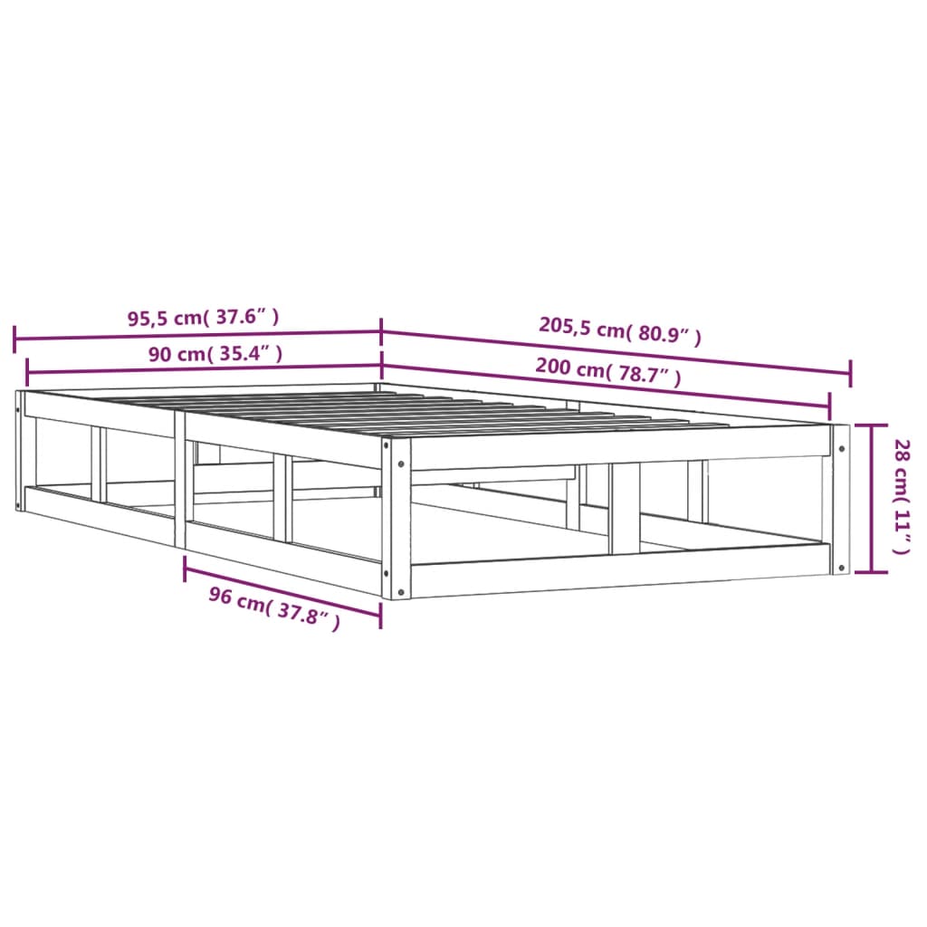 vidaXL Bed Frame without Mattress 90x200 cm Solid Wood