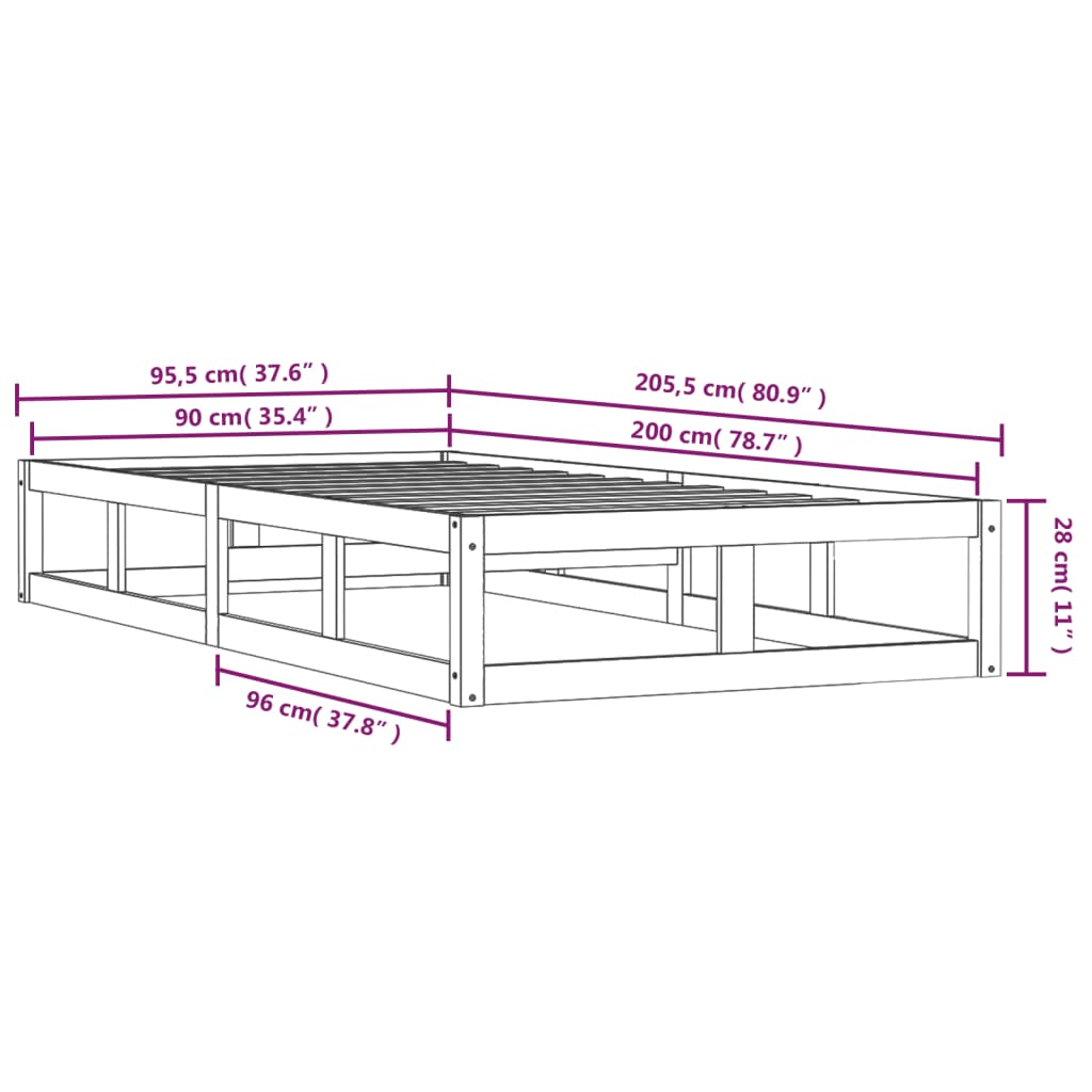 vidaXL Bed Frame without Mattress White 90x200 cm Solid Wood