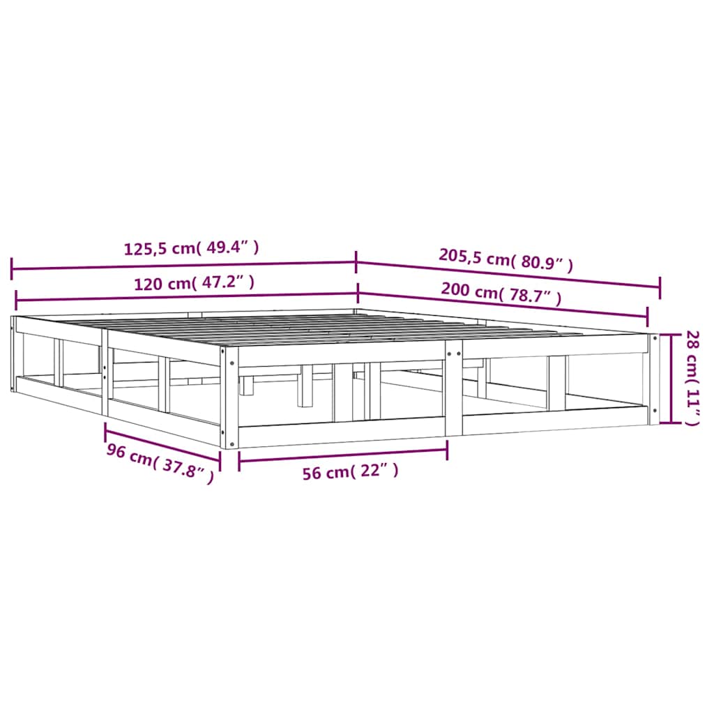 vidaXL Bed Frame without Mattress White 120x200 cm Solid Wood