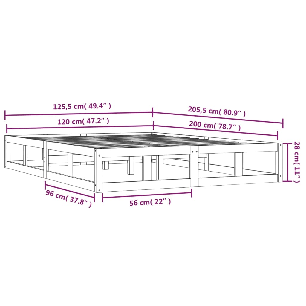 vidaXL Bed Frame without Mattress Honey Brown 120x200 cm Solid Wood