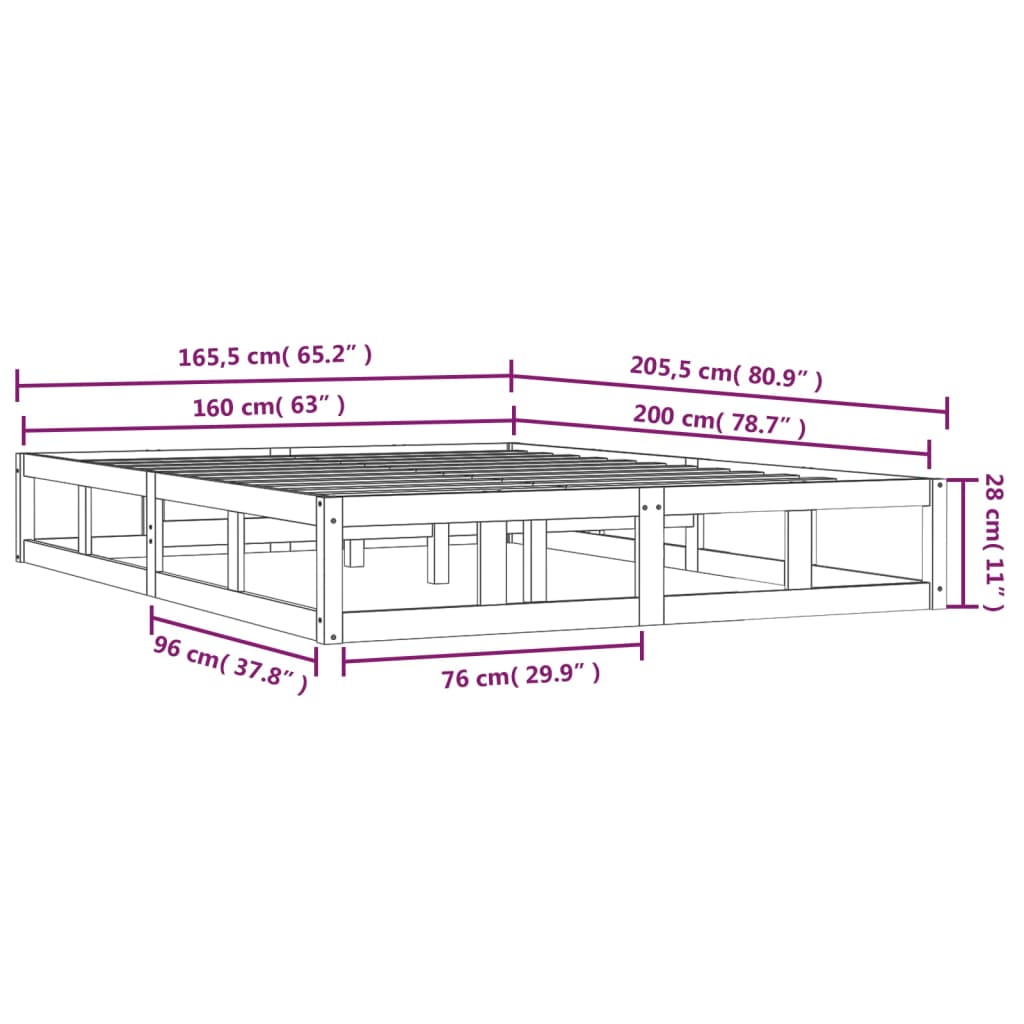 vidaXL Bed Frame without Mattress White 160x200 cm Solid Wood