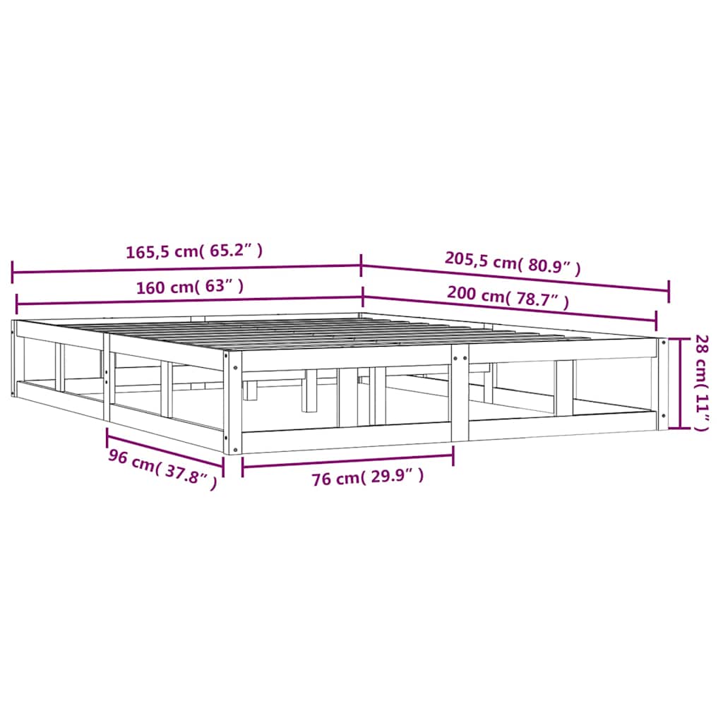 vidaXL Bed Frame without Mattress White 160x200 cm Solid Wood