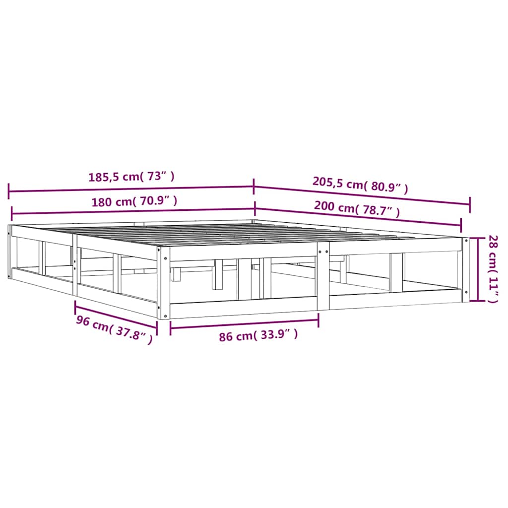 vidaXL Bed Frame without Mattress White 180x200 cm Solid Wood