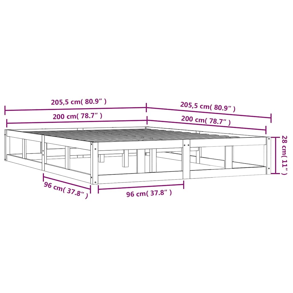 vidaXL Bed Frame without Mattress Black 200x200 cm Solid Wood