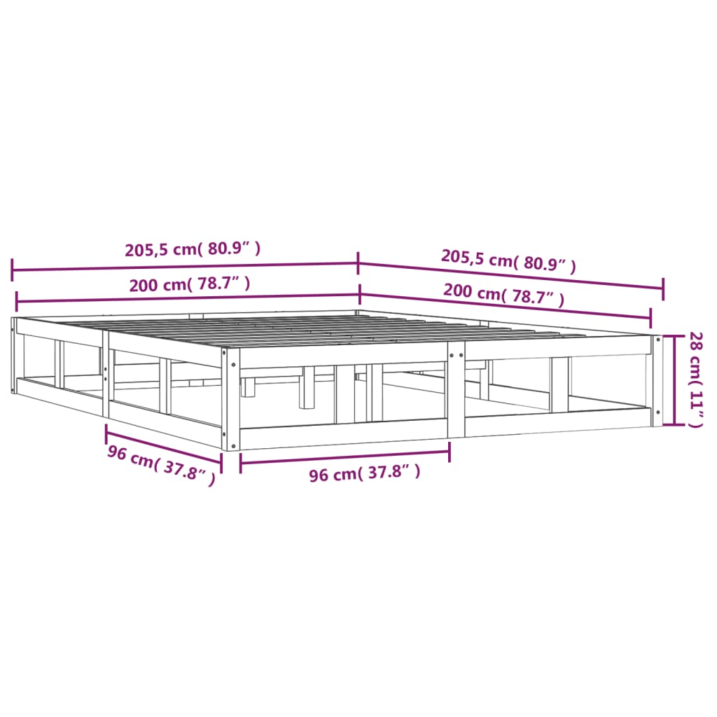 vidaXL Bed Frame without Mattress Black 200x200 cm Solid Wood