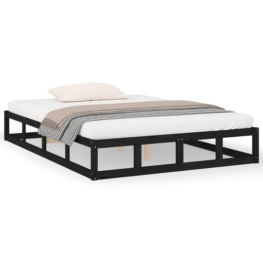 vidaXL Bed Frame | Black | Solid pine wood, Plywood slats | Small Double