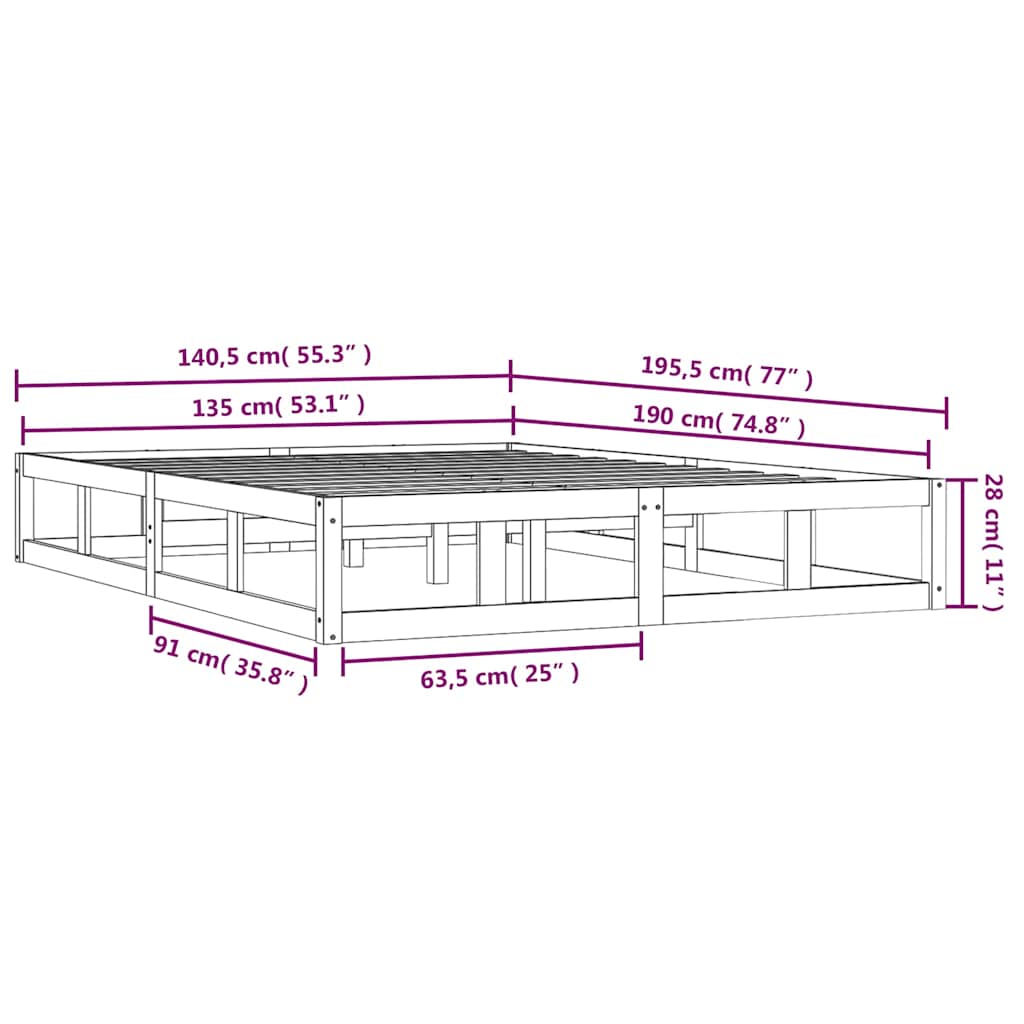 vidaXL Bed Frame without Mattress 135x190 cm Double Solid Wood