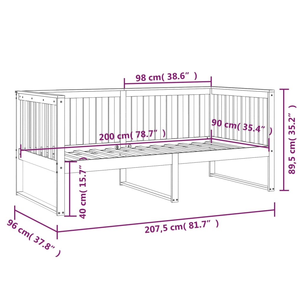 vidaXL Day Bed without Mattress White 90x200 cm Solid Wood Pine