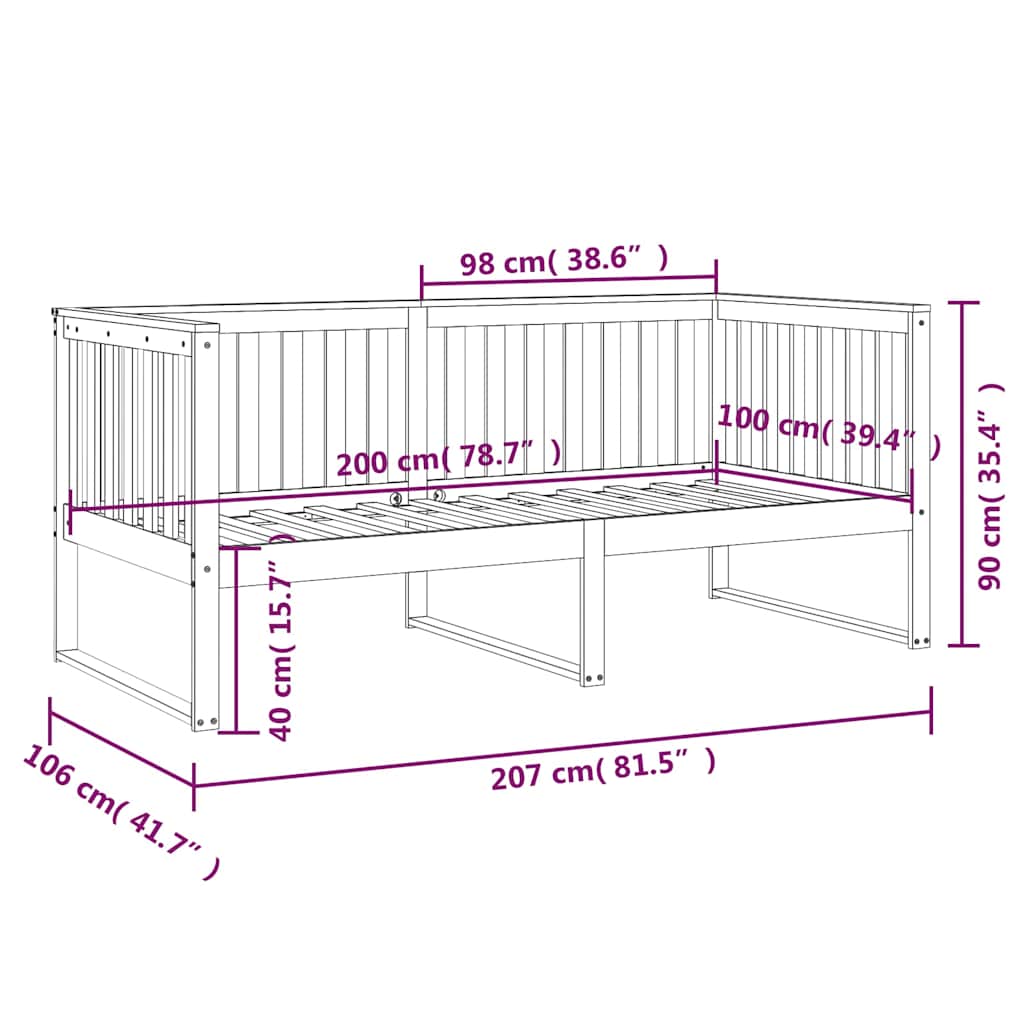 vidaXL Day Bed without Mattress White 100x200 cm Solid Wood Pine