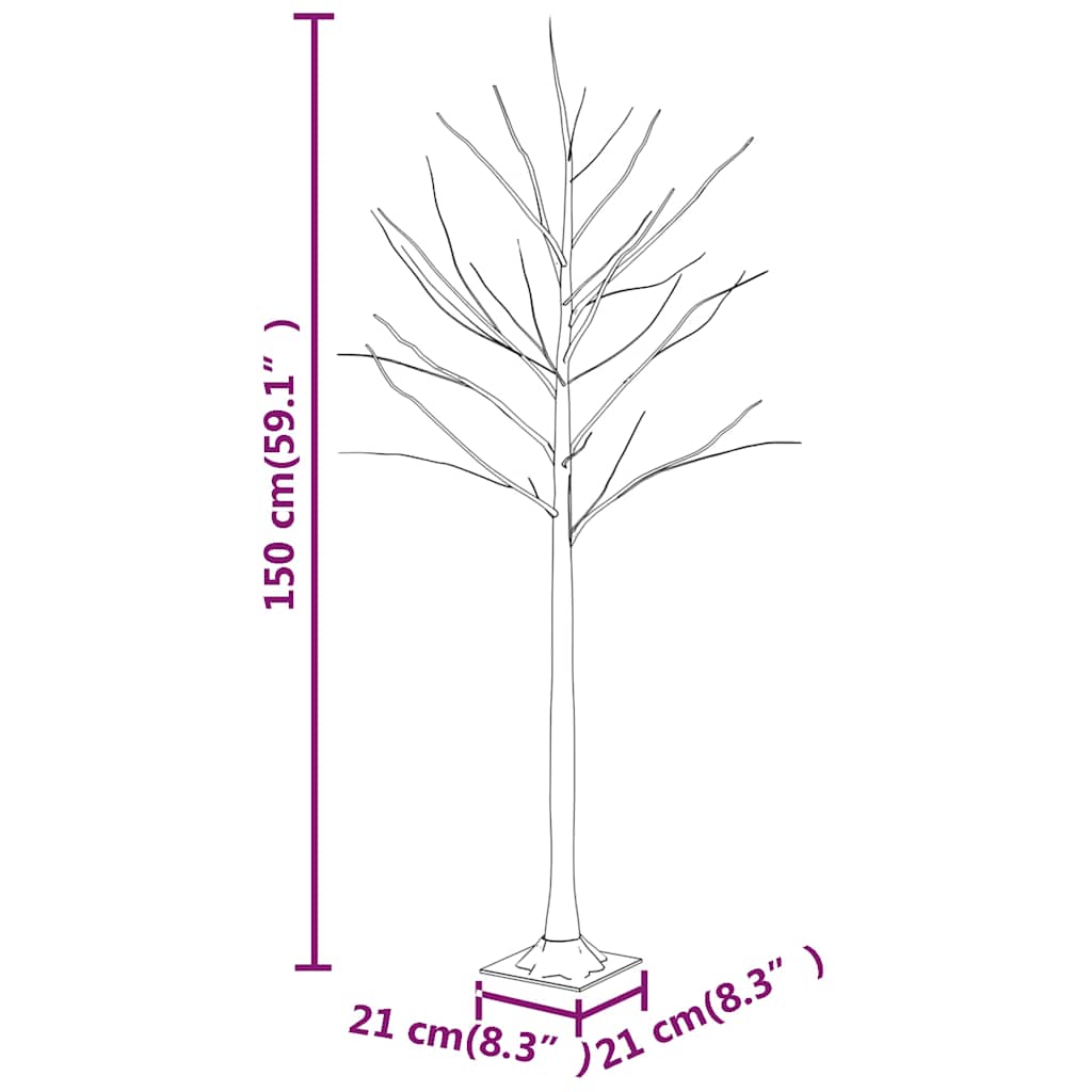345143 vidaXL LED White Birch Tree Warm White 72 LEDs 150 cm