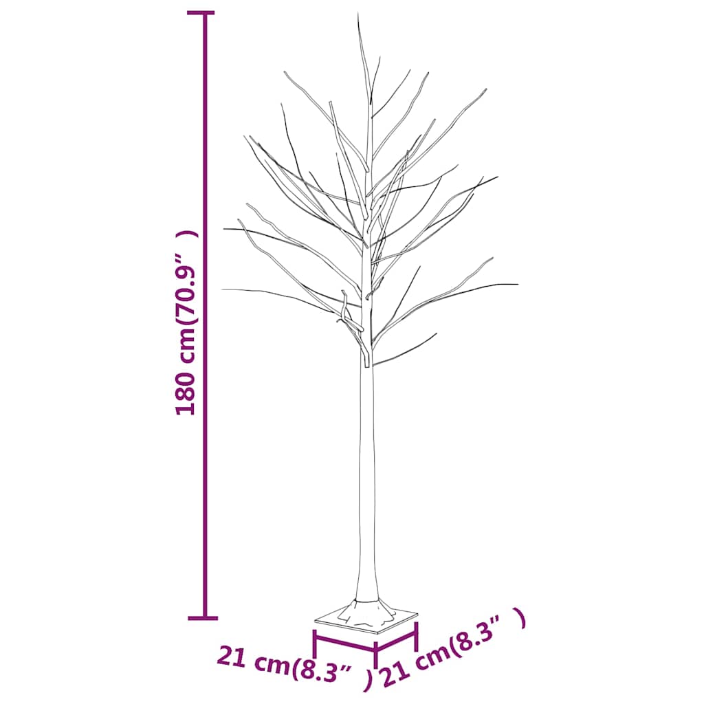 345144 vidaXL LED White Birch Tree Warm White 96 LEDs 180 cm