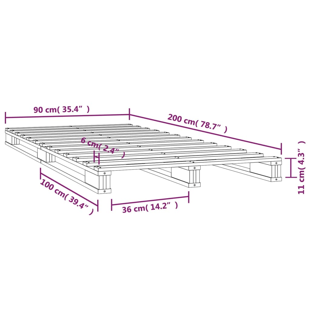 vidaXL Pallet Bed without Mattress White 90x200 cm Solid Wood