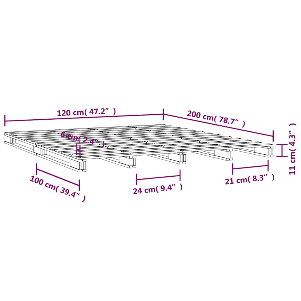 vidaXL Pallet Bed without Mattress Grey 120x200 cm Solid Wood
