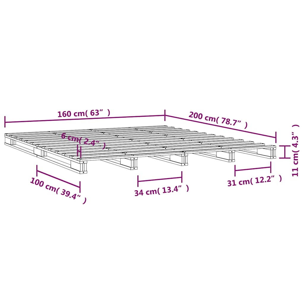vidaXL Pallet Bed without Mattress White 160x200 cm Solid Wood