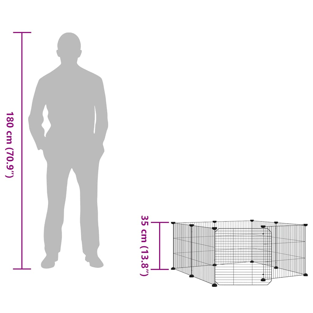 vidaXL 8-Panel Pet Cage with Door Black 70x70x35 cm Steel