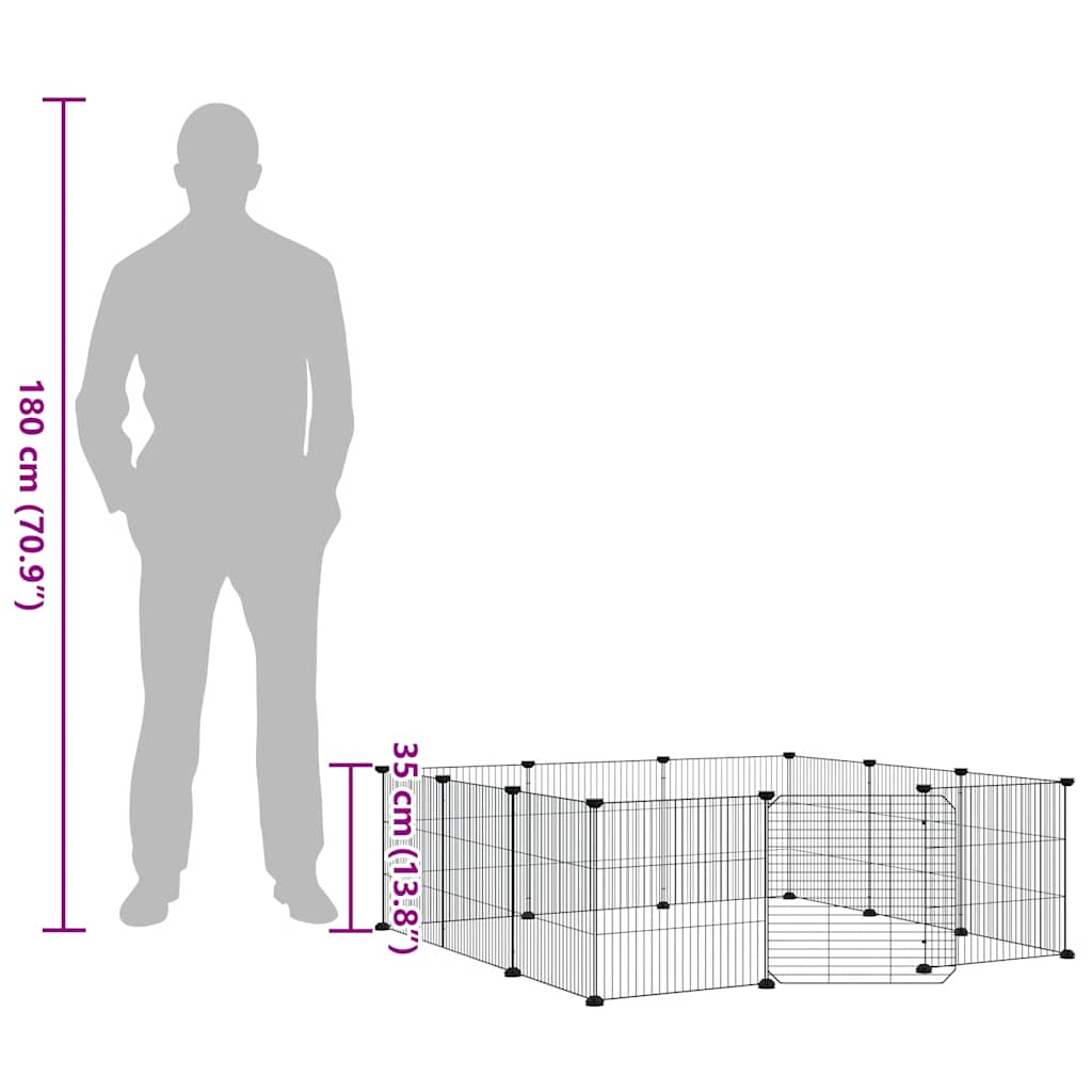 vidaXL 12-Panel Pet Cage with Door Black 105x105x35 cm Steel