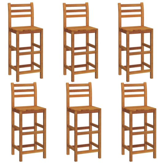 vidaXL Bar Stool | Set of 6 | Brown | Solid Acacia wood | Tall | Footrest