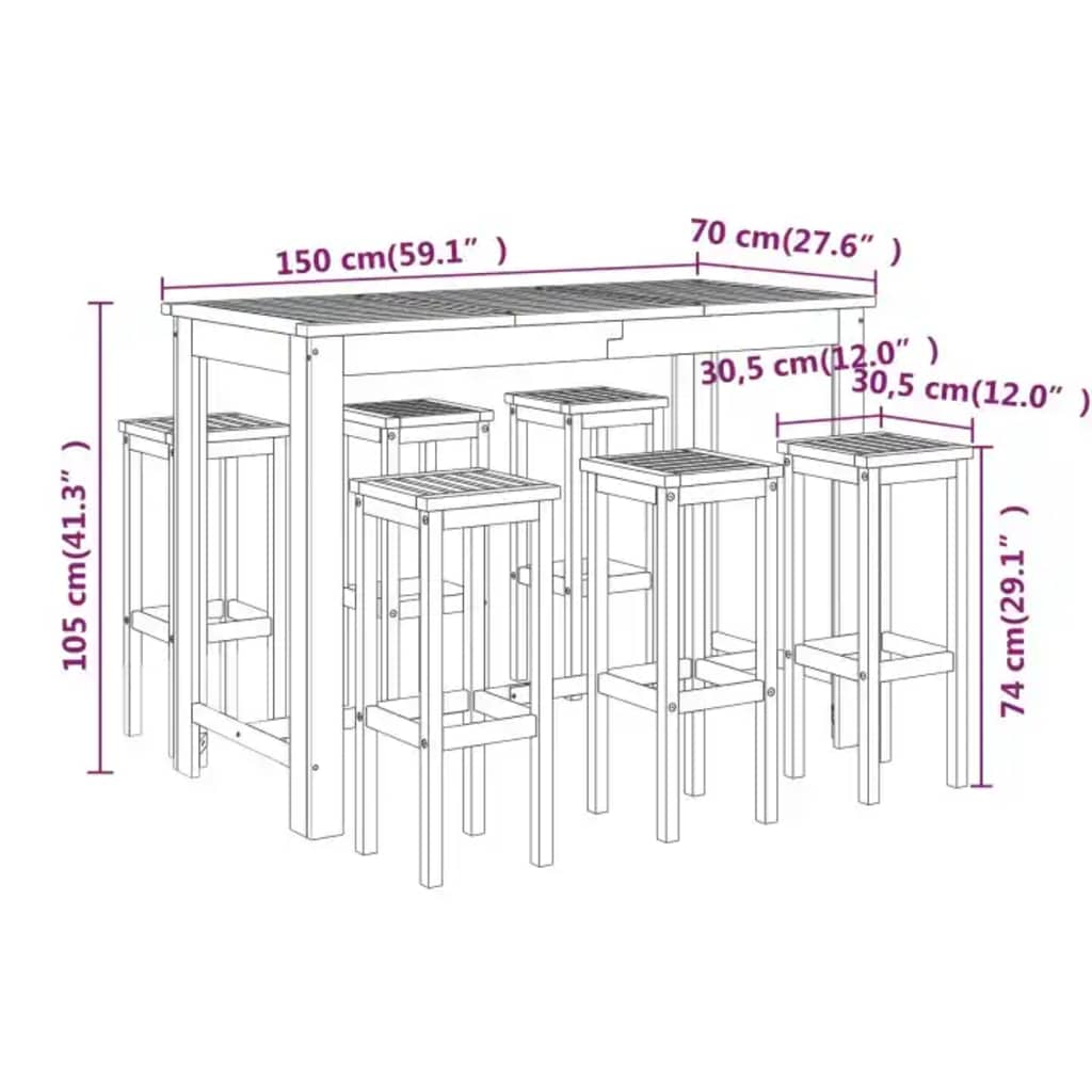 vidaXL 7 Piece Garden Bar Set Solid Wood Acacia