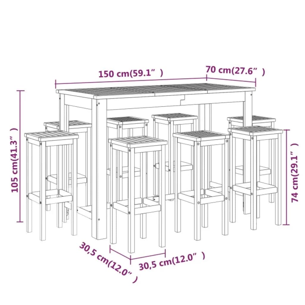 vidaXL Garden Bar Set | Natural wood | Solid acacia wood with an oil finish