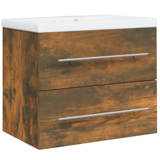 vidaXL Sink Cabinet with Built-in Basin Smoked Oak Engineered Wood