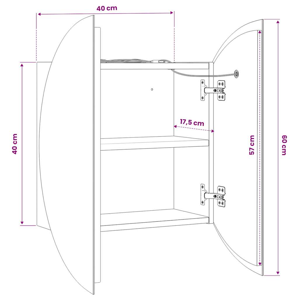 vidaXL Bathroom Cabinet with Round Mirror&LED Black 40x40x17.5 cm