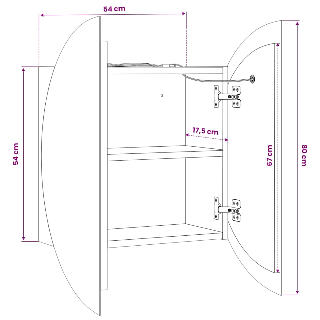vidaXL Bathroom Cabinet with Round Mirror&LED Oak 54x54x17.5 cm