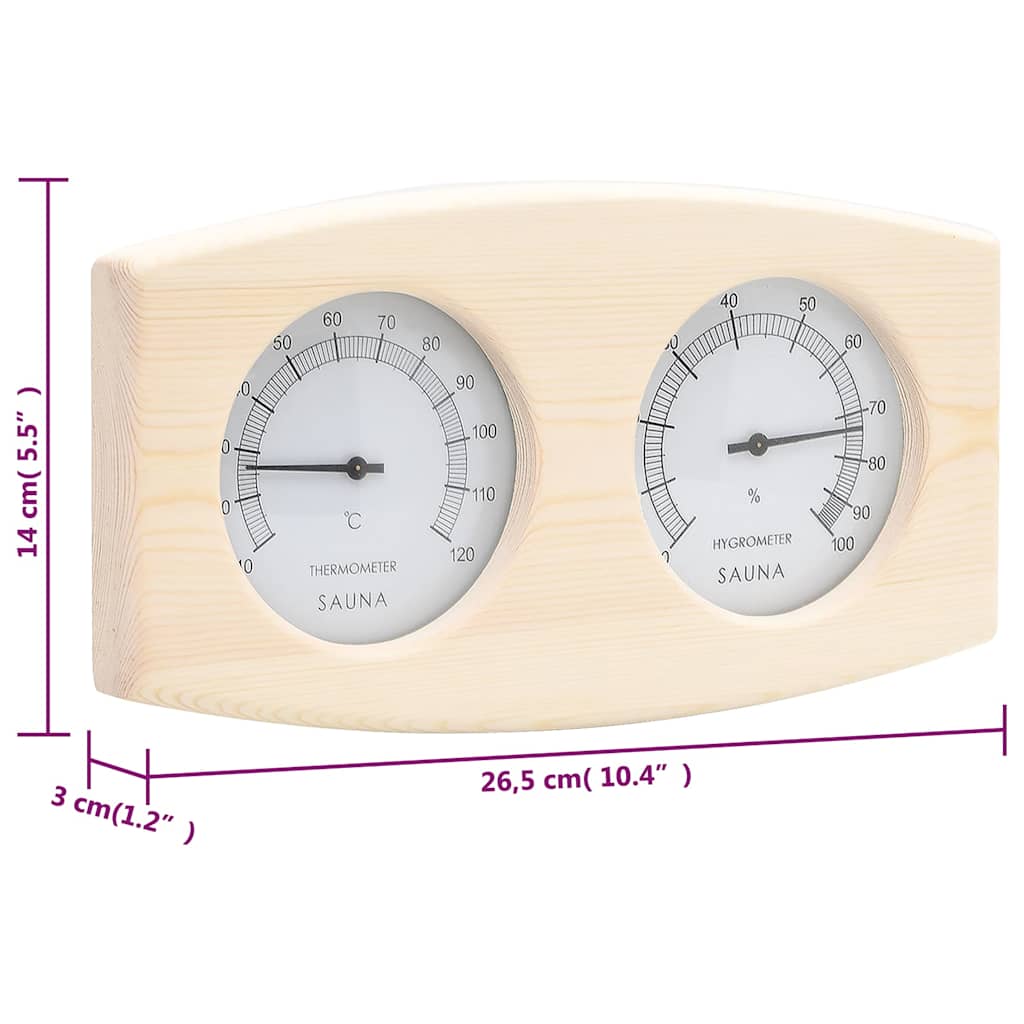 vidaXL 2 in 1 Sauna Hygrothermograph&Sand Timer Set Solid Wood Pine