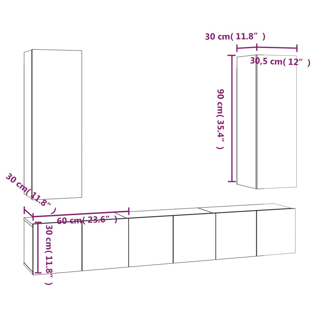 vidaXL 5 Piece TV Cabinet Set Smoked Oak Engineered Wood
