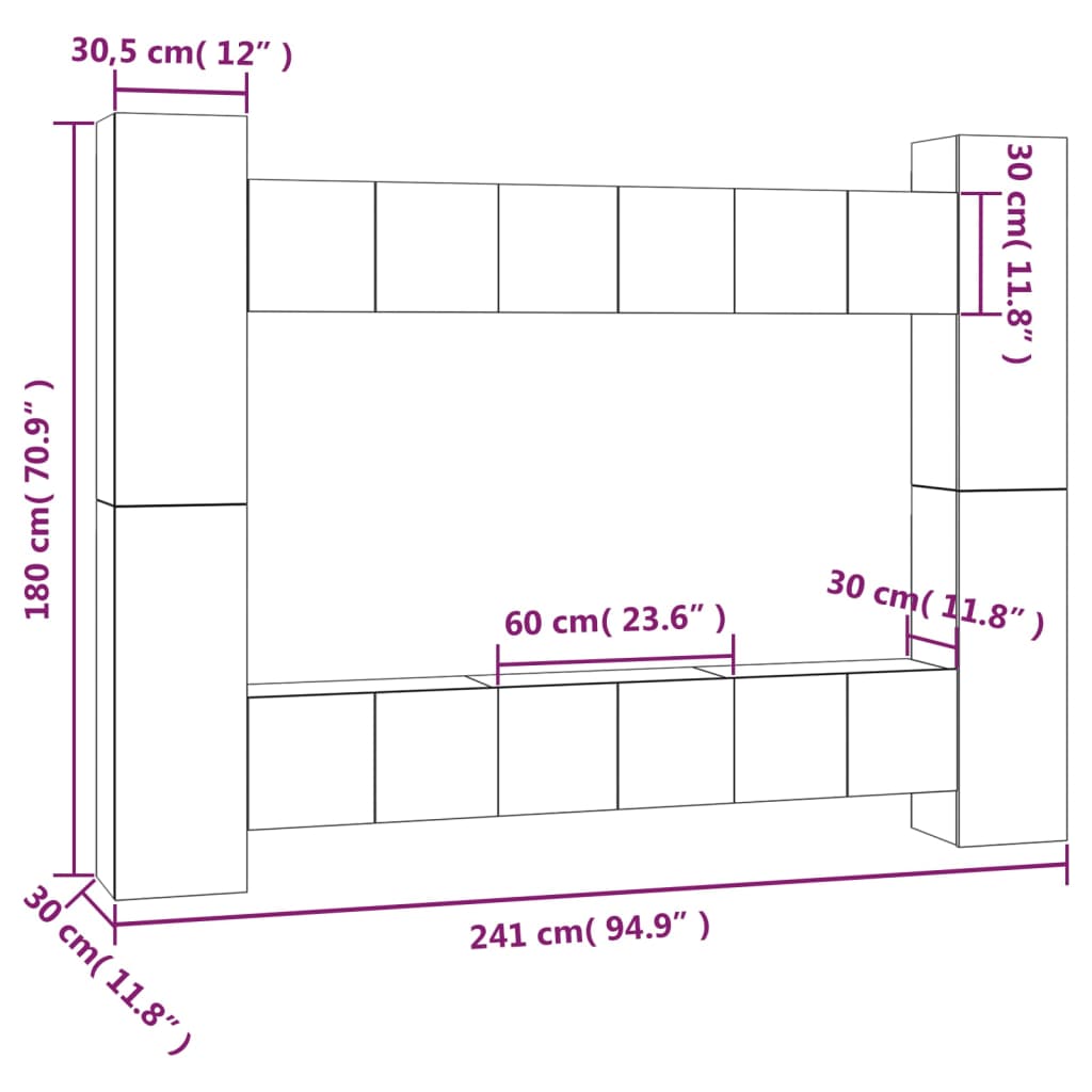 vidaXL 10 Piece TV Cabinet Set Grey Sonoma Engineered Wood