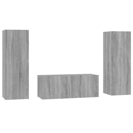 vidaXL 3 Piece TV Cabinet Set Grey Sonoma Engineered Wood