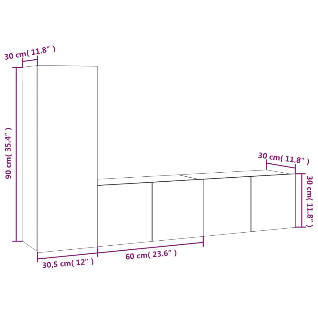 vidaXL 3 Piece TV Cabinet Set Grey Sonoma Engineered Wood