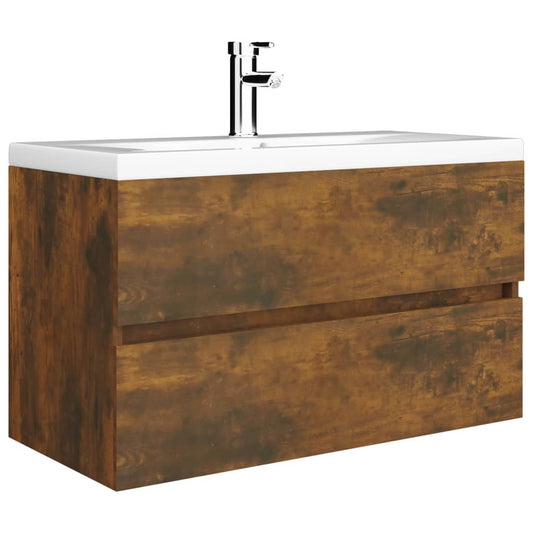 vidaXL Sink Cabinet with Built-in Basin Smoked Oak Engineered Wood