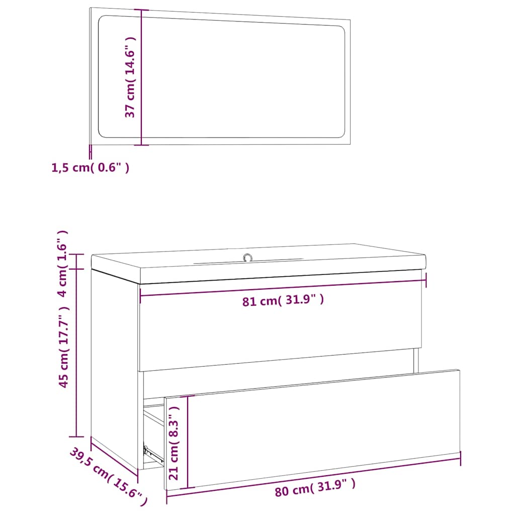 vidaXL Bathroom Furniture Set Smoked Oak Engineered Wood