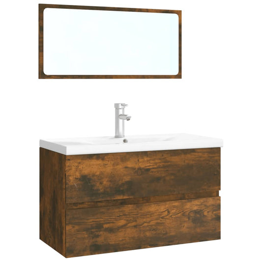 vidaXL Bathroom Furniture Set | Smoked Oak, White | Engineered Wood | Medium