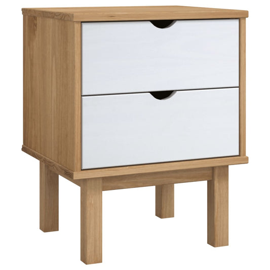 vidaXL Bedside Cabinet OTTA Brown&White 46x39.5x57cm Solid Wood Pine