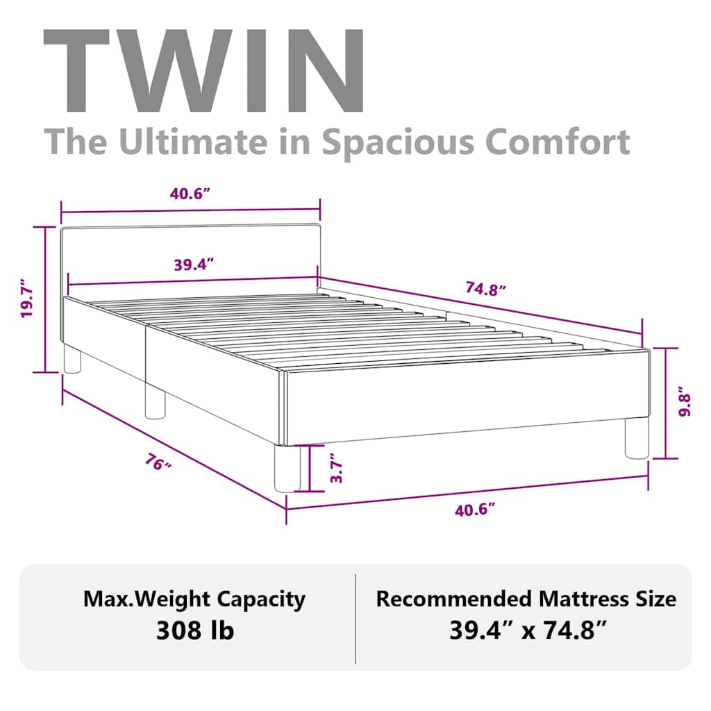 vidaXL Bed Frame without Mattress Light Grey Twin Fabric