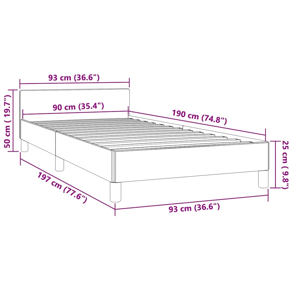 vidaXL Bed Frame without Mattress Black 90x190cm Single Velvet