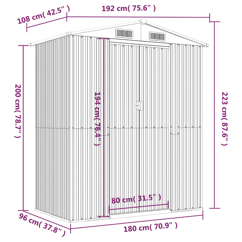 vidaXL Garden Shed Light Brown 192x108x223 cm Galvanised Steel