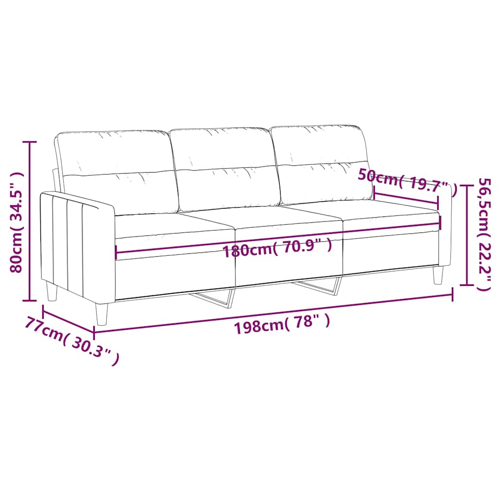 vidaXL 3-Seater Sofa Light Grey 180 cm Fabric