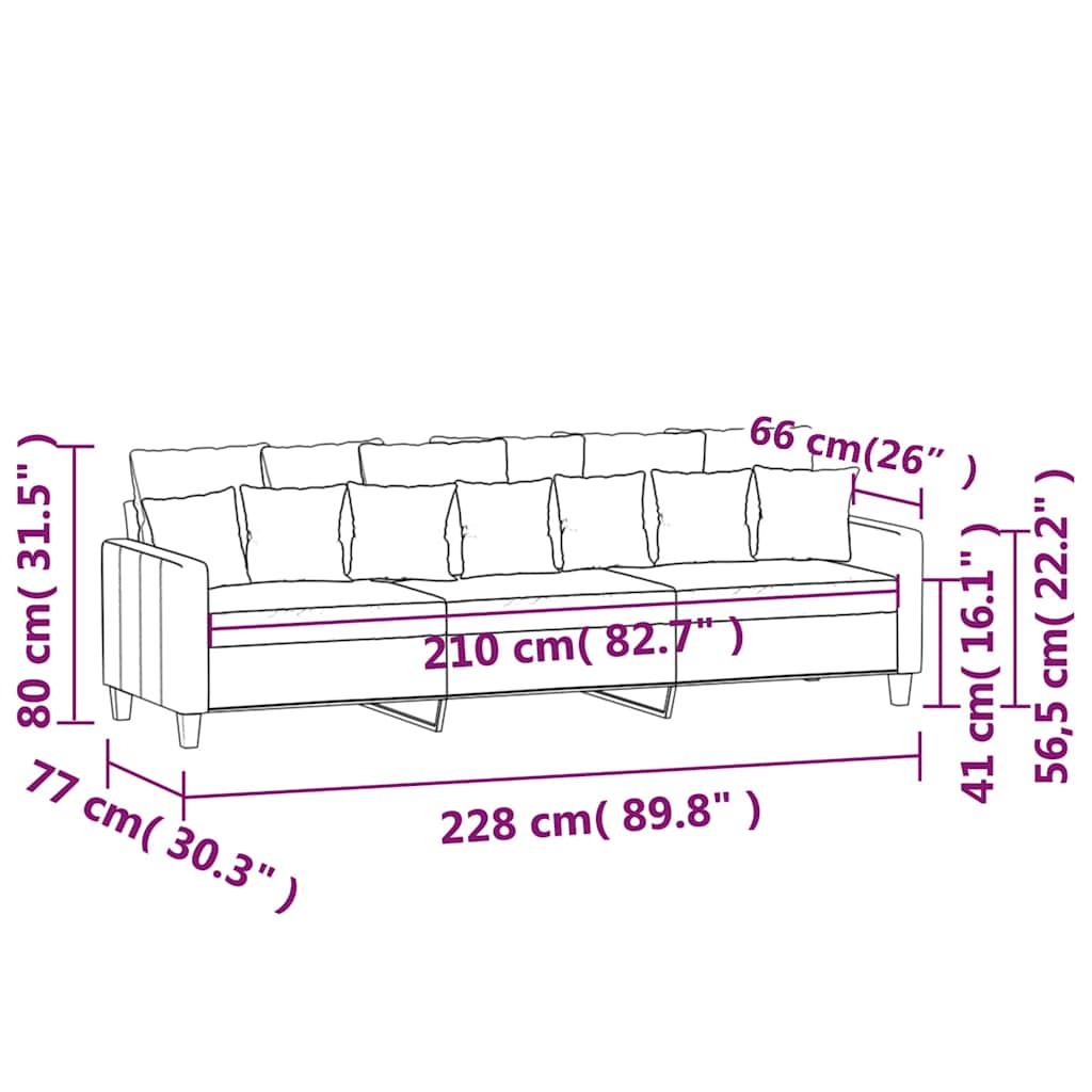 vidaXL 3-Seater Sofa Dark Grey 210 cm Fabric