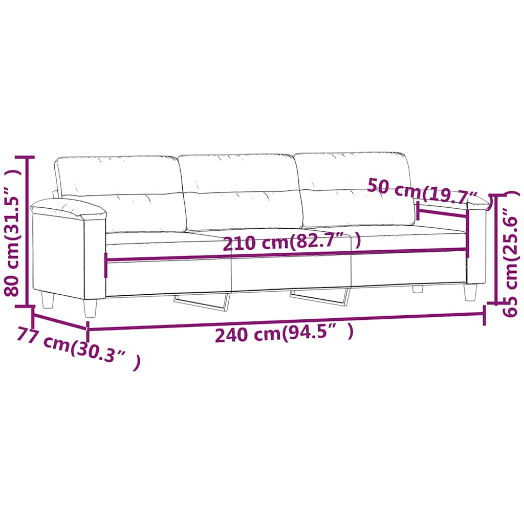 vidaXL 3-Seater Sofa Dark Grey 210 cm Microfibre Fabric