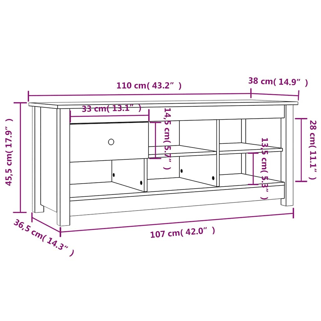 vidaXL Shoe Cabinet White 110x38x45,5 cm Solid Wood Pine