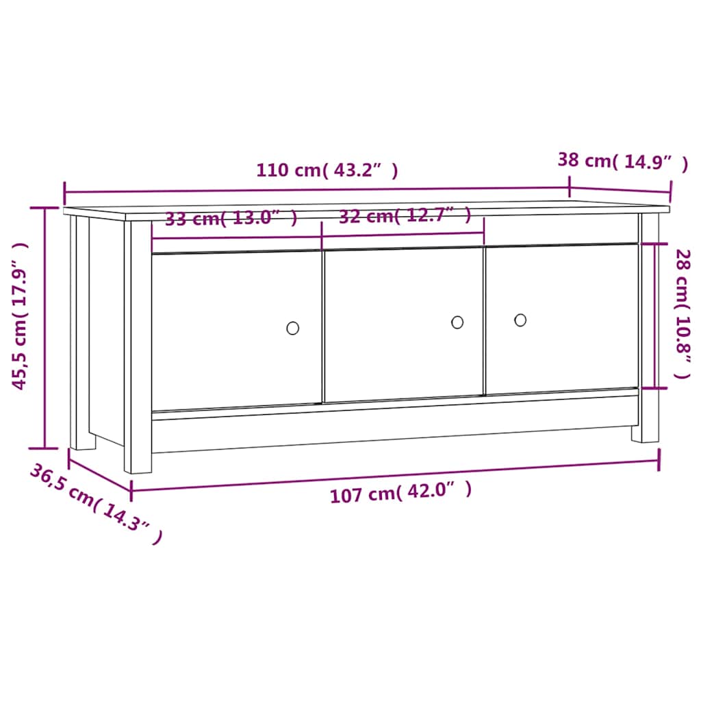 vidaXL Shoe Cabinet 110x38x45,5 cm Solid Wood Pine