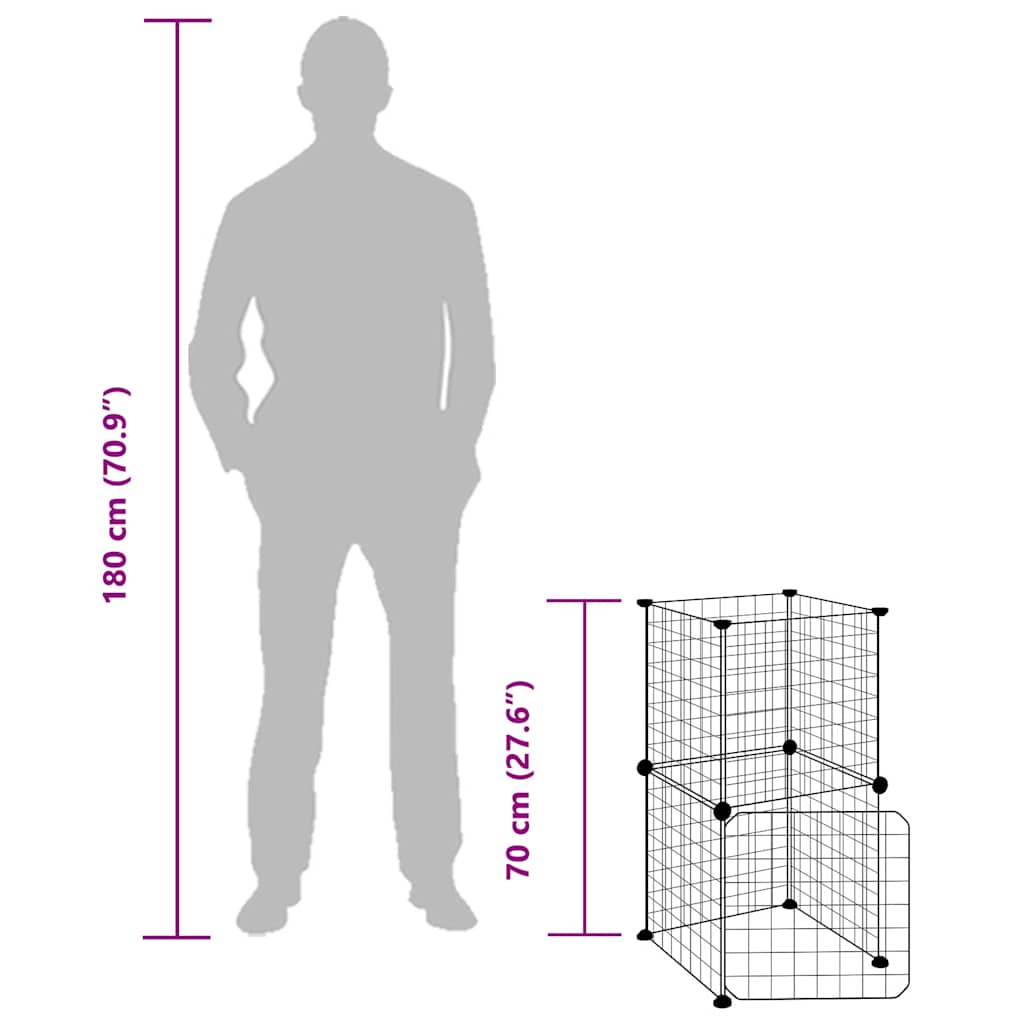 vidaXL 8-Panel Pet Cage with Door Black 35x35x70 cm Steel