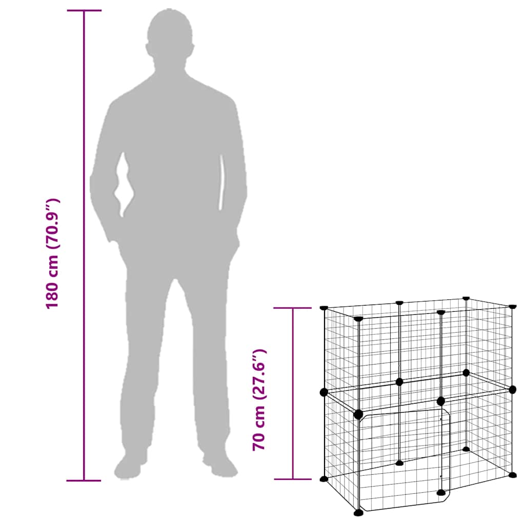 vidaXL 12-Panel Pet Cage with Door Black 70x35x70 cm Steel