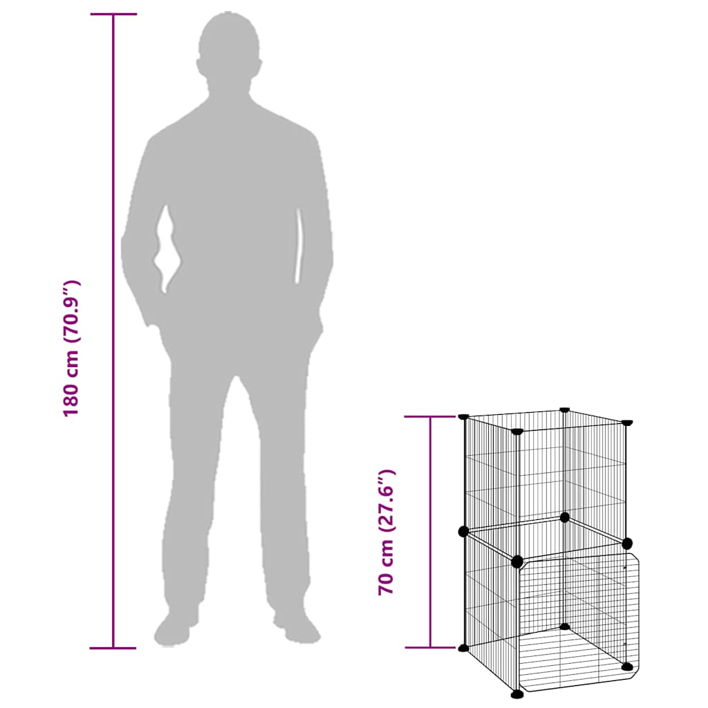 vidaXL 8-Panel Pet Cage with Door Black 35x35x70 cm Steel
